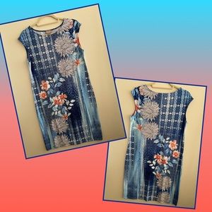Women’s print dress (blue theme)